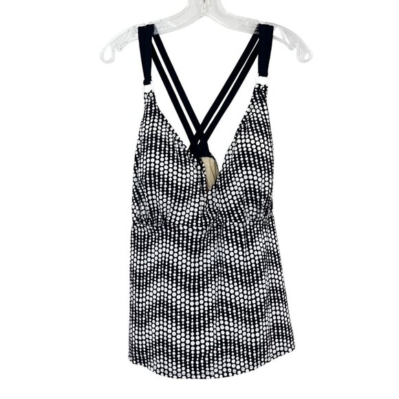 NEW Lane Bryant Black & White Polka Dot Print Padded Tankini Swim Top Size 24 - Picture 1 of 4